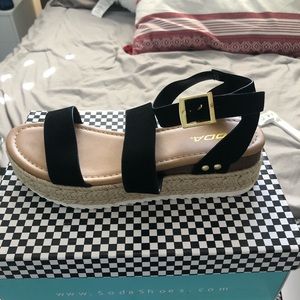 Black wedge sandals